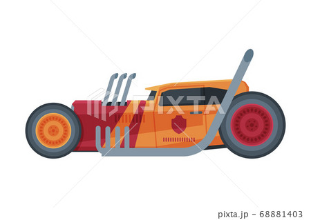 Retro Style Race Car, Old Sports Hot Rod Automobile Vector Illustration on White Background 68881403