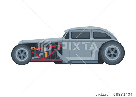 Retro Style Race Car, Old Sports Gray Vehicle Vector Illustration on White Background 68881404