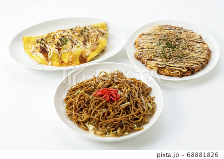 粉物 焼きそば 豚平焼き お好み焼き の写真素材 6816
