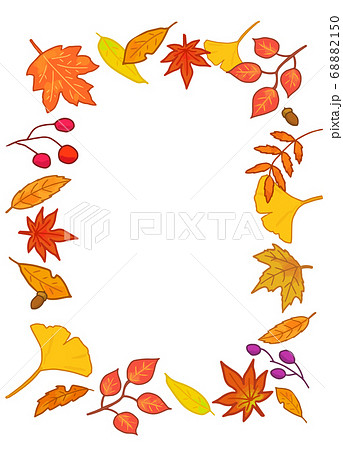 秋の紅葉した葉っぱのフレームのイラスト素材 6150