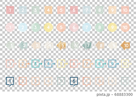 水彩風の数字のアイコンのセット／数／番号／イラスト／飾り／装飾／矢印 68883300