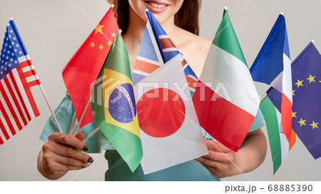 global travel diplomatic relationship hand flags 68885390