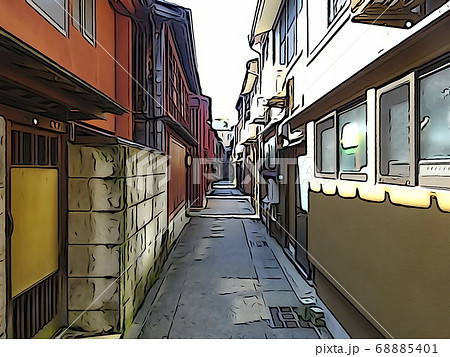 日本家屋の裏路地のイラスト素材