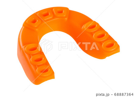 orange sports mouth guard, protection of teeth in 68887364
