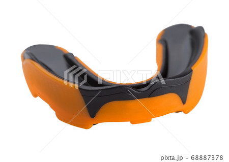 orange sports mouth guard, protection of teeth in 68887378