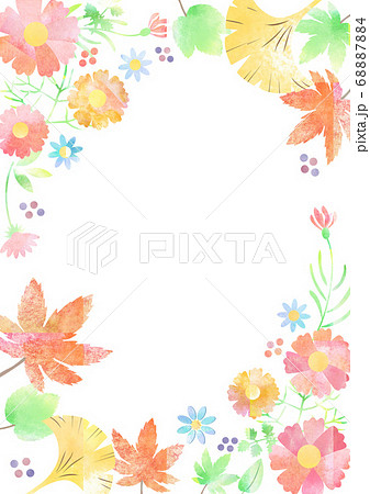 紅葉とコスモス 縦フレームのイラスト素材 6874
