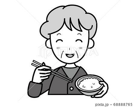 おいしそうにご飯を食べるおばあさん. おいしそうにご飯を食べるおばあさん. 68888765