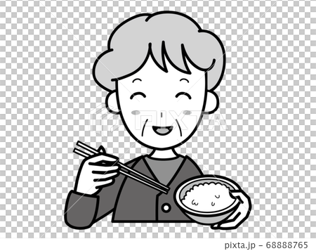 おいしそうにご飯を食べるおばあさん. おいしそうにご飯を食べるおばあさん. 68888765