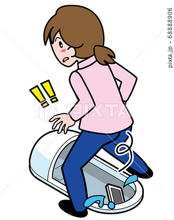 和式トイレをまたいだ時に携帯電話を落とす女性のイラスト素材 6806