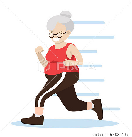 old woman attractive running cartoon - Stock Illustration [68889137] - PIXTA
