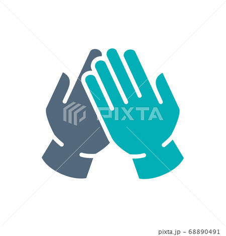 Medical latex gloves colored icon. Hand disinfection, infection prevention symbol Medical latex gloves colored icon. Hand disinfection, infection prevention symbol 68890491