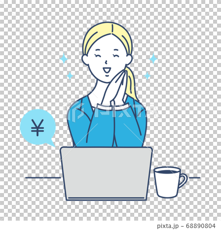 パソコンで副業・お小遣い稼ぎをする女性 パソコンで副業・お小遣い稼ぎをする女性 68890804