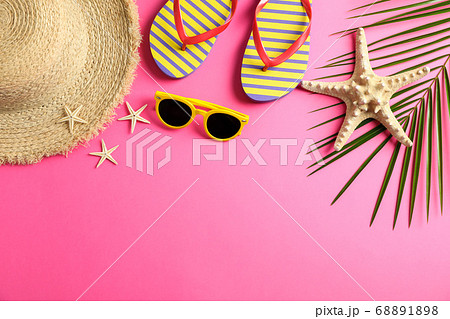 Summer vacation composition on color background. Summer vacation composition on color background. 68891898