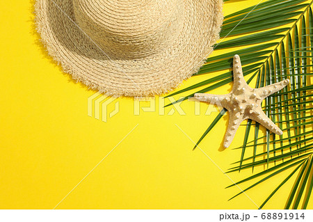 Summer vacation composition on yellow background. Summer vacation composition on yellow background. 68891914