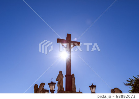Crucifixion of Jesus in the square in front of the Cathedral of Our Lady of Doms in Avignon city 68892073