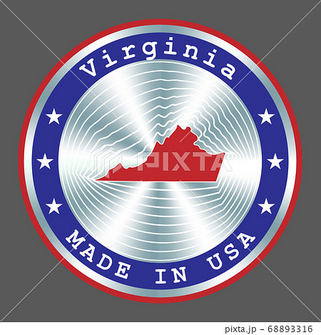 Made in Virginia local production sign, sticker, seal, stamp. Round hologram sign for label design and national marketing 68893316