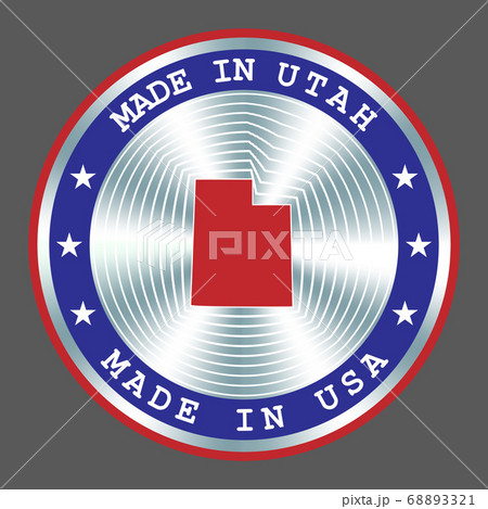 Made in Utah local production sign, sticker, seal, stamp. Round hologram sign for label design and national marketing 68893321