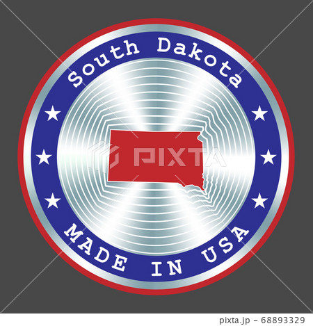 Made in South Dakota local production sign, sticker, seal, stamp. Round hologram sign for label design and national marketing 68893329