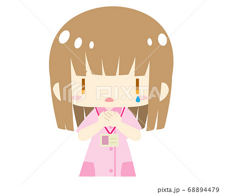 かわいい茶髪の看護師が泣くイラスト 上半身バージョンのイラスト素材