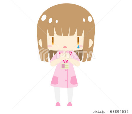 かわいい茶髪の看護師が泣くイラスト 全身バージョンのイラスト素材