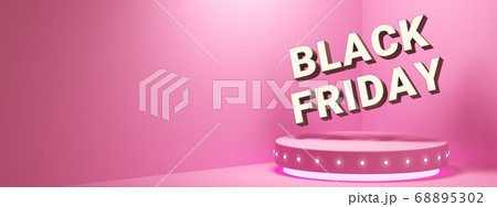 Black Friday banner, pink background with pedestal, copyspace, 3d render 68895302
