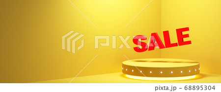 Sale banner, yellow background with pedestal, copyspace, 3d render Sale banner, yellow background with pedestal, copyspace, 3d render 68895304