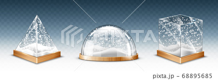 Realistic glass cube, pyramid and dome with snow Realistic glass cube, pyramid and dome with snow 68895685