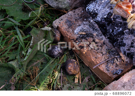 Baking potatoes in the hot coals 68896072