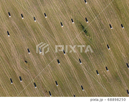 rolls of hay on the field aerial photo rolls of hay on the field aerial photo 68898250