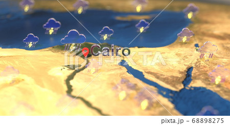 Stormy weather icons near Cairo city on the map, weather forecast related 3D rendering 68898275