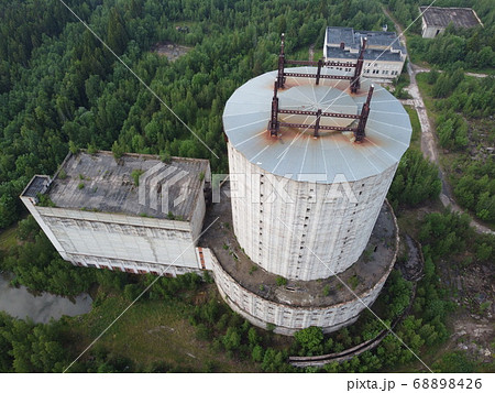 aerial view of an abandoned facility taken on a cloudy morning with no people in sight 68898426