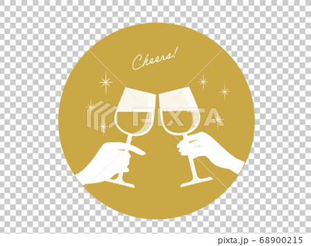 ワインで乾杯 ワイングラスで乾杯する手のイラスト ゴールド コースター型のイラスト素材