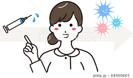 ワクチンの説明をする白衣を着た女性 68900665