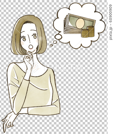 お金のことを考えている女性 68900909