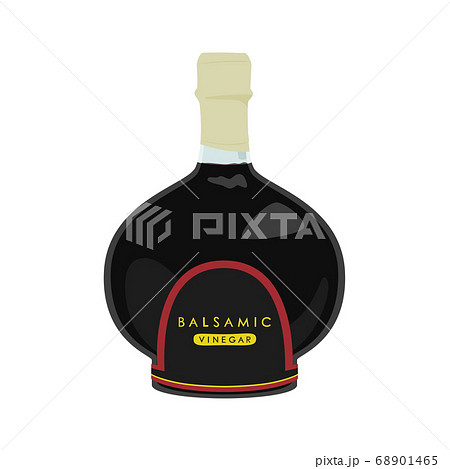 黒色の瓶に入ったバルサミコ酢のイラスト 英語のラベル付き のイラスト素材