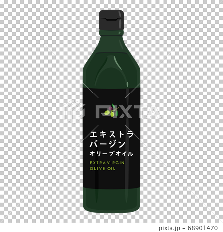 瓶に入ったエキストラバージンオリーブオイルのイラスト。日本語のラベル付き。 68901470