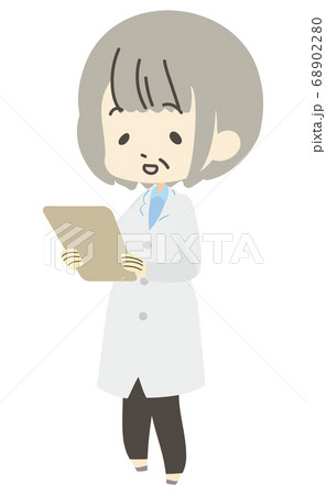 白衣の女性医師のイラスト シニアのイラスト素材