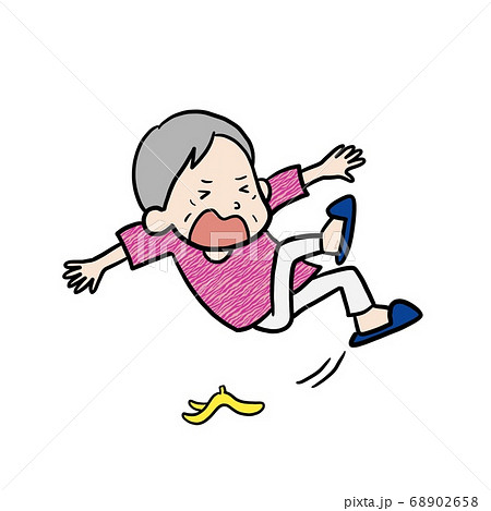 Granny Sliding Down On A Banana Peel And Falling Stock Illustration