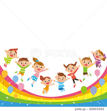 虹の上をジャンプする子供達 68903092