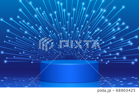 blue podium and blue light in the studio room 68903425