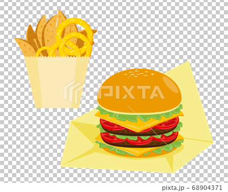 Vector illustration of hamburger, french fries and onion ring 68904371