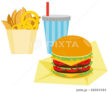 ハンバーガーとフライドポテトとオニオンリングのベクターイラスト　 68904384
