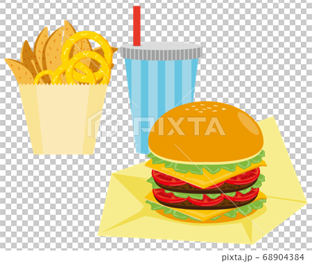 ハンバーガーとフライドポテトとオニオンリングのベクターイラスト　 68904384