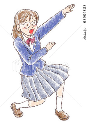 ポーズを決める眼鏡女子高生 68904388