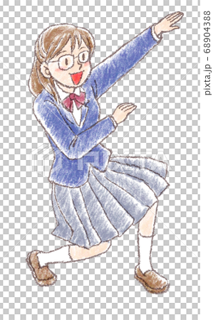 ポーズを決める眼鏡女子高生 68904388