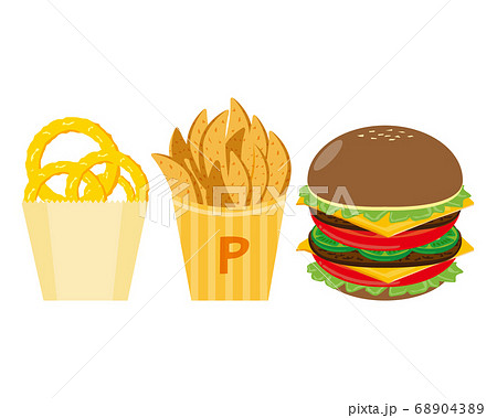 ハンバーガーとフライドポテトとオニオンリングのベクターイラスト　 68904389