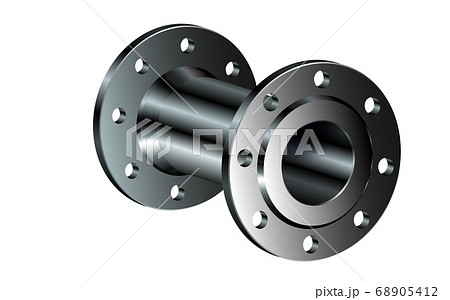 A realistic metal pipe with a two flanges, completely new isolated 68905412