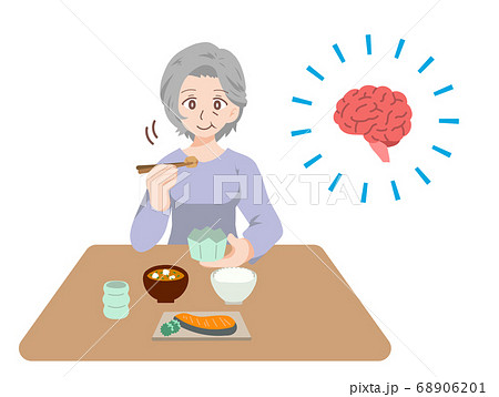 認知症予防のため、よく噛んで食事をする高齢者のイラスト 認知症予防のため、よく噛んで食事をする高齢者のイラスト 68906201