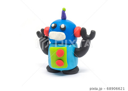 Play dough robot on white background Play dough robot on white background 68906621