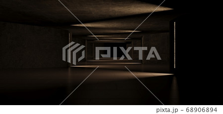 Abstract architectural minimalistic background. Contemporary showroom. Modern concrete exhibition tunnel. Empty gallery. Backlight. 3D illustration and rendering. 68906894